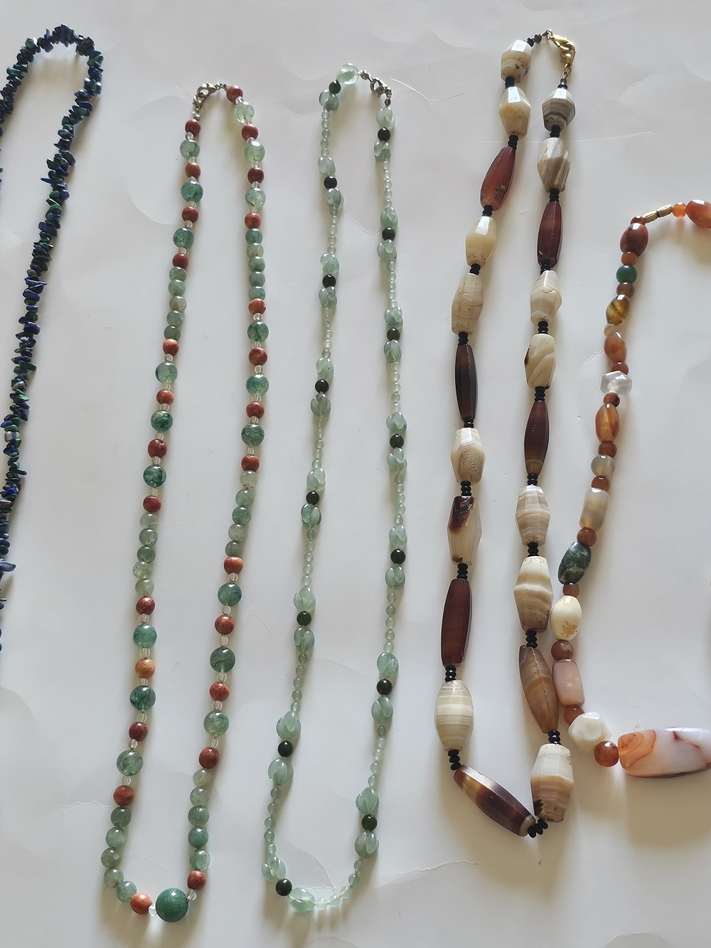 6 Estate Malachite Lapis Earth-Tone Beaded Gem Necklaces